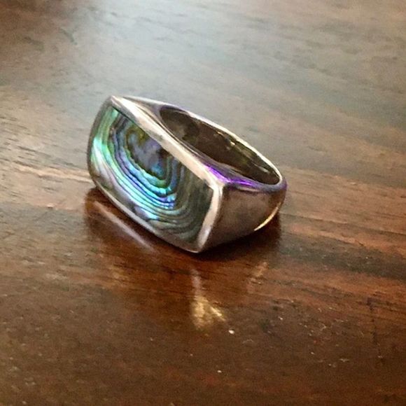 Abalone Cabochon Sterling Silver Statement Ring Size 6-3/4 - Picture 3 of 12